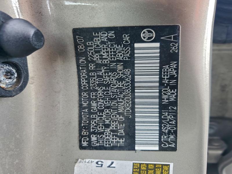 Aukcja sprzedaży 2008 Toyota Prius, vin: JTDKB20U383306248, numer aukcji: 95112055