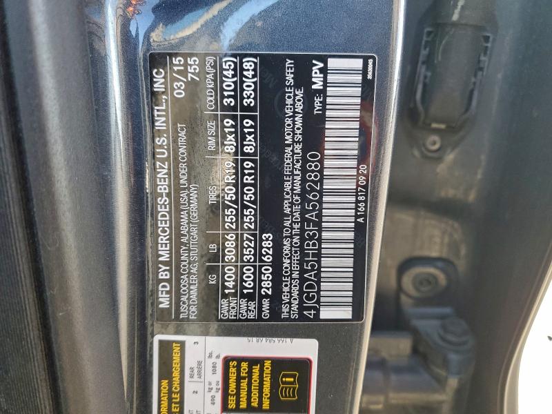 Продажа на аукционе авто 2015 Mercedes-benz Ml, vin: 4JGDA5HB3FA562880, номер лота: 95495885