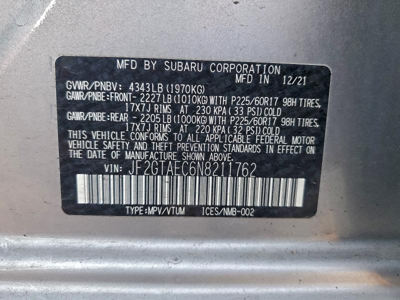 Продаж на аукціоні авто 2022 Subaru Crosstrek, vin: JF2GTAEC6N8211762, номер лоту: 96128175
