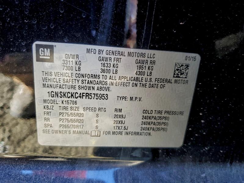 Продаж на аукціоні авто 2015 Chevrolet Tahoe, vin: 1GNSKCKC4FR575953, номер лоту: 96671655