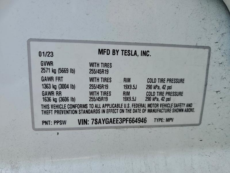 Продажа на аукционе авто 2023 Tesla Model Y, vin: 7SAYGAEE3PF664946, номер лота: 95392495