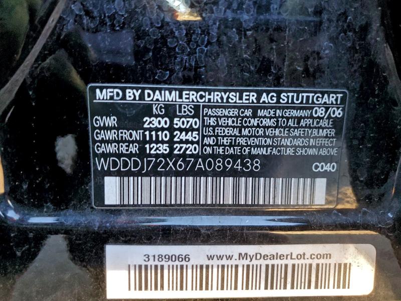 97160195 :رقم المزاد ، WDDDJ72X67A089438 vin ، 2007 Mercedes-benz Cls مزاد بيع