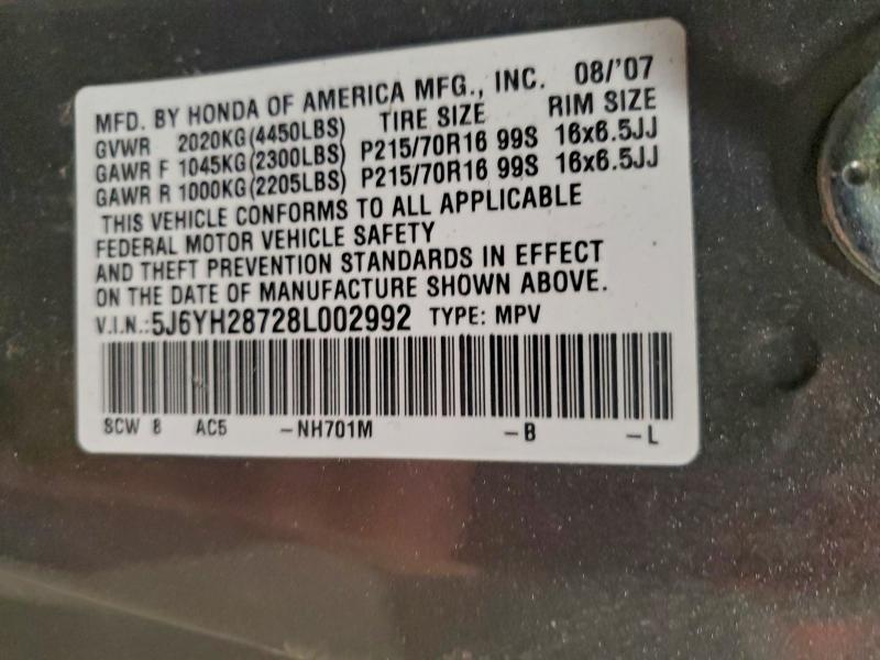 2008 Honda Element მანქანა იყიდება აუქციონზე, vin: 5J6YH28728L002992, აუქციონის ნომერი: 92498595