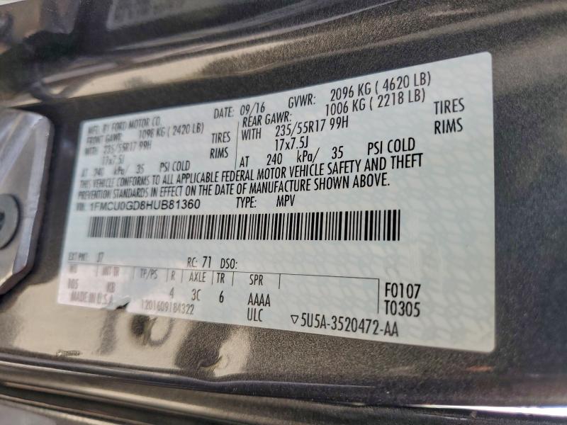 Продажа на аукционе авто 2017 Ford Escape, vin: 1FMCU0GD8HUB81360, номер лота: 97435525