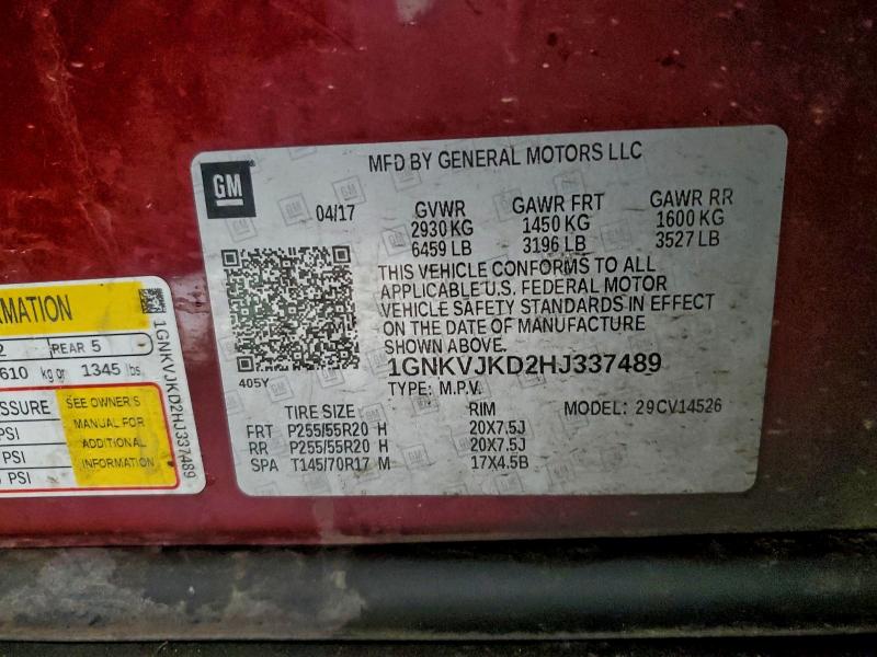 Aukcja sprzedaży 2017 Chevrolet Traverse, vin: 1GNKVJKD2HJ337489, numer aukcji: 96816645