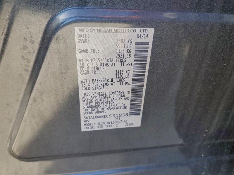 Aukcja sprzedaży 2014 Infiniti Qx60, vin: 5N1AL0MMXEC531958, numer aukcji: 97997235