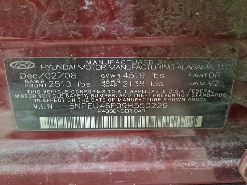 2009 Hyundai Sonata მანქანა იყიდება აუქციონზე, vin: 5NPEU46F09H550229, აუქციონის ნომერი: 97145795