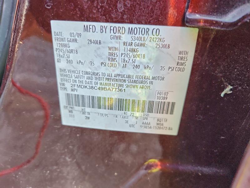 Продаж на аукціоні авто 2009 Ford Edge Sel, vin: 2FMDK38C49BA77361, номер лоту: 96572905