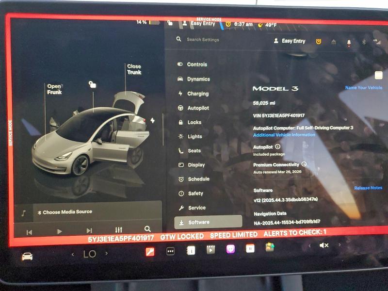 Aukcja sprzedaży 2023 Tesla Model 3, vin: 5YJ3E1EA5PF401917, numer aukcji: 96112275
