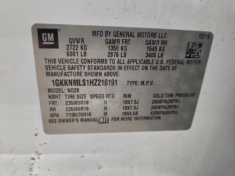 Продажа на аукционе авто 2017 Gmc Acadia, vin: 1GKKNMLS1HZ216191, номер лота: 97640795