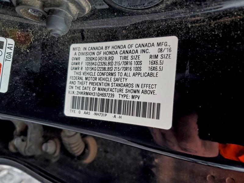 95025125 :رقم المزاد ، 2HKRM4H31GH697239 vin ، 2016 Honda Cr-v مزاد بيع
