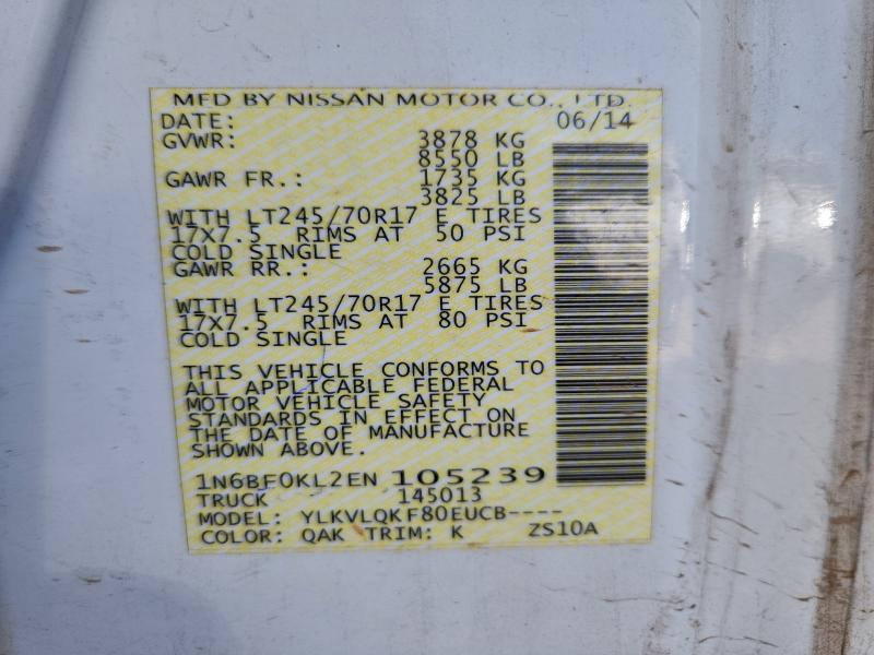 2014 Nissan Nv 1500 მანქანა იყიდება აუქციონზე, vin: 1N6BF0KL2EN105239, აუქციონის ნომერი: 97741145
