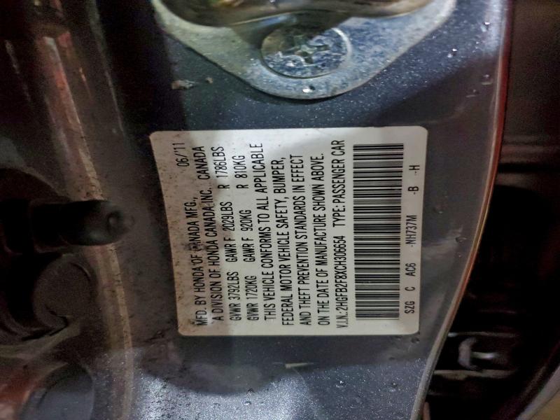 97265285 :رقم المزاد ، 2HGFB2F8XCH306654 vin ، 2012 Honda Civic مزاد بيع