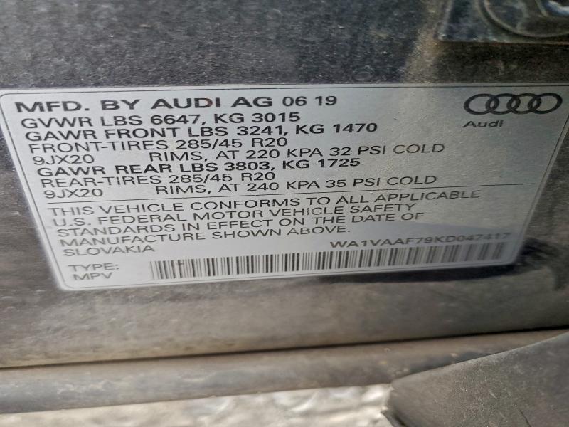 Aukcja sprzedaży 2019 Audi Q7, vin: WA1VAAF79KD047417, numer aukcji: 95807455