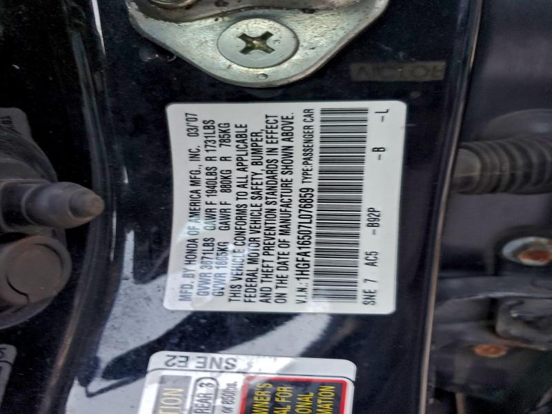 Aukcja sprzedaży 2007 Honda Civic, vin: 1HGFA16507L076859, numer aukcji: 96023865