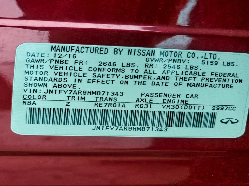 2017 Infiniti Q50 Red Sp მანქანა იყიდება აუქციონზე, vin: JN1FV7AR9HM871343, აუქციონის ნომერი: 98240675