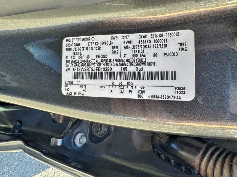 Auction sale of the 2018 Ford F350 Super, vin: 1FT8W3BT8JEB10390, lot number: 97057925