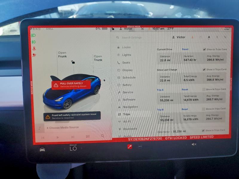 2022 Tesla Model 3 მანქანა იყიდება აუქციონზე, vin: 5YJ3E1EB2NF278700, აუქციონის ნომერი: 96082205