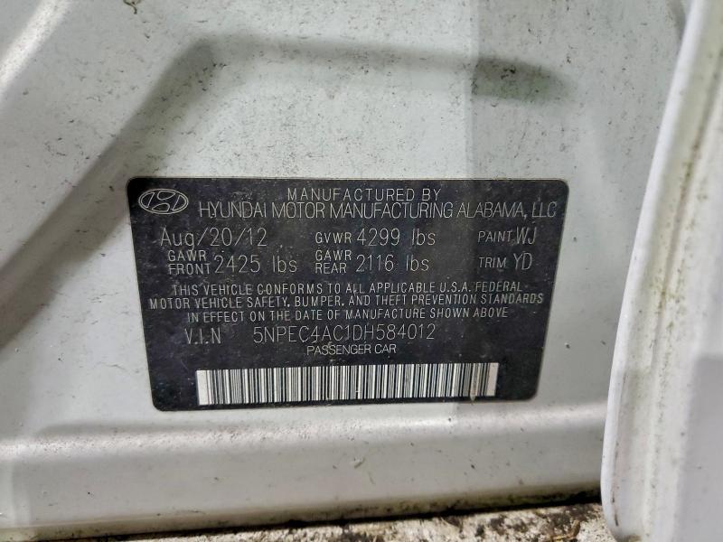 2013 Hyundai Sonata მანქანა იყიდება აუქციონზე, vin: 5NPEC4AC1DH584012, აუქციონის ნომერი: 97589475