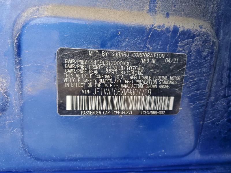 Продажа на аукционе авто 2021 Subaru Wrx, vin: JF1VA1C6XM9807769, номер лота: 97113025