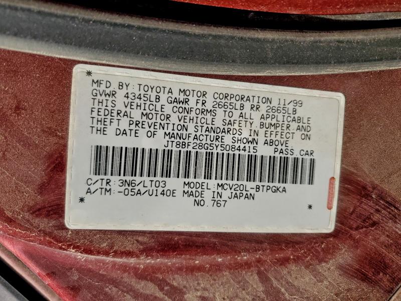 Aukcja sprzedaży 2000 Lexus Es, vin: JT8BF28G5Y5084415, numer aukcji: 95784015
