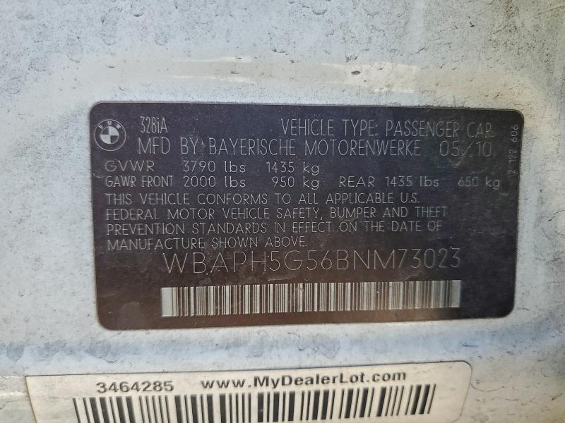 2011 Bmw 328 I Sule მანქანა იყიდება აუქციონზე, vin: WBAPH5G56BNM73023, აუქციონის ნომერი: 96228345