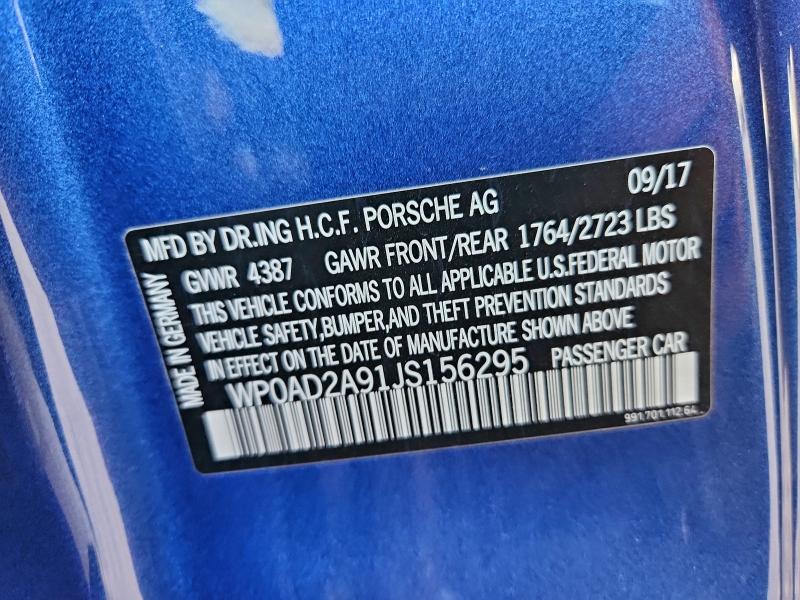Продаж на аукціоні авто 2018 Porsche 911 Turbo, vin: WP0AD2A91JS156295, номер лоту: 94930685