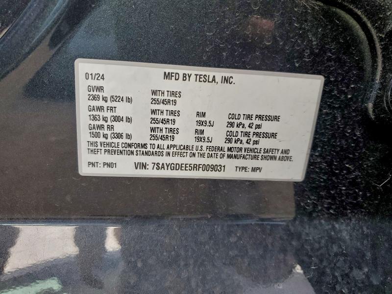 Продаж на аукціоні авто 2024 Tesla Model Y, vin: 7SAYGDEE5RF009031, номер лоту: 95002575