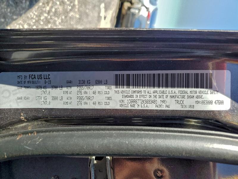 Продажа на аукционе авто 2019 Ram 1500 Classic, vin: 1C6RR6TT2KS693481, номер лота: 92386665