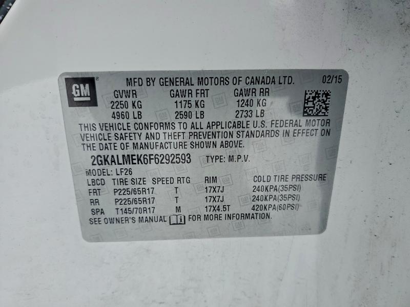 96601805 :رقم المزاد ، 2GKALMEK6F6292593 vin ، 2015 Gmc Terrain مزاد بيع