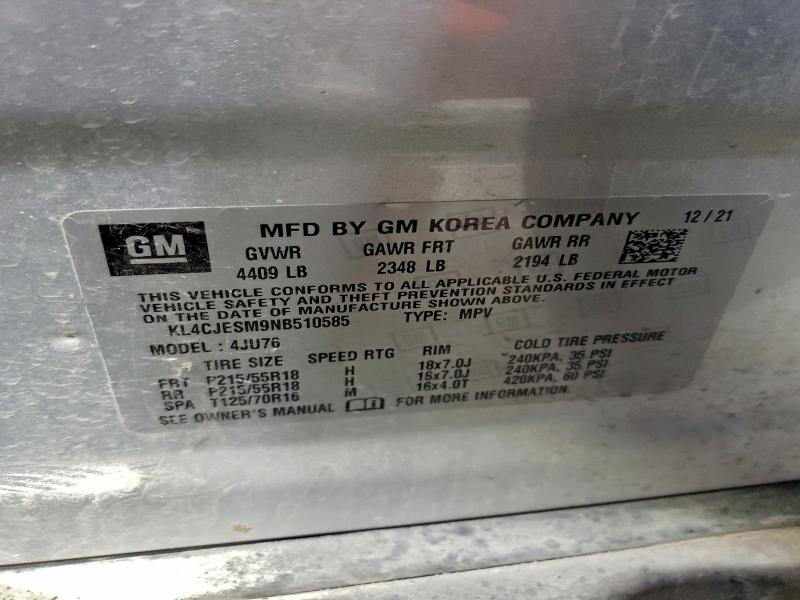 97727235 :رقم المزاد ، KL4CJESM9NB510585 vin ، 2022 Buick Encore مزاد بيع