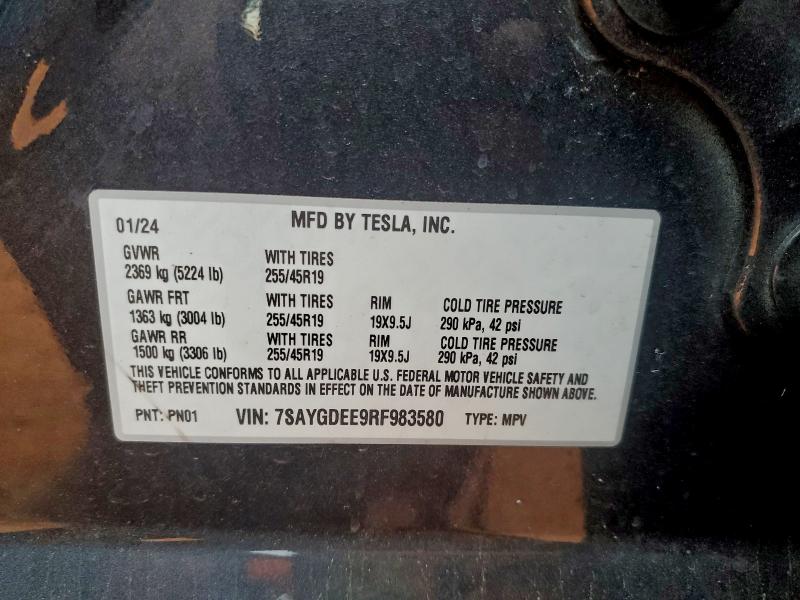 Продажа на аукционе авто 2024 Tesla Model Y, vin: 7SAYGDEE9RF983580, номер лота: 97033295