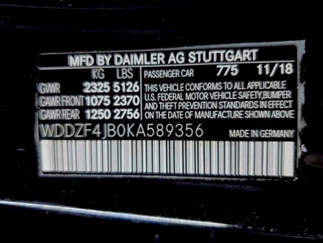 2019 Mercedes-benz E მანქანა იყიდება აუქციონზე, vin: WDDZF4JB0KA589356, აუქციონის ნომერი: 95862325