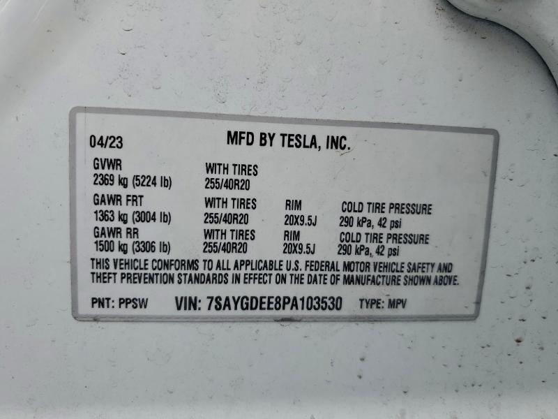 Aukcja sprzedaży 2023 Tesla Model Y, vin: 7SAYGDEE8PA103530, numer aukcji: 96836715