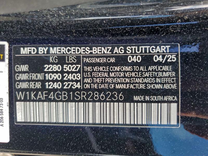 94691435 :رقم المزاد ، W1KAF4GB1SR286236 vin ، 2025 Mercedes-benz C 300 مزاد بيع
