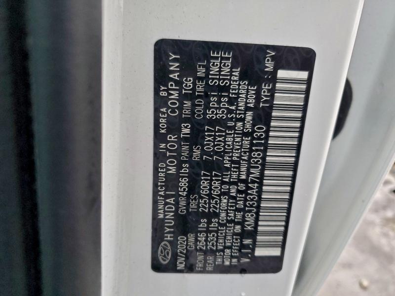 94985485 :رقم المزاد ، KM8J33A47MU381130 vin ، 2021 Hyundai Tucson مزاد بيع