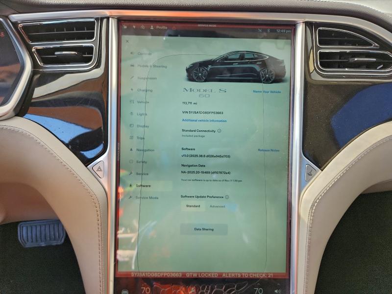 94360345 :رقم المزاد ، 5YJSA1DG8DFP03663 vin ، 2013 Tesla Model S مزاد بيع