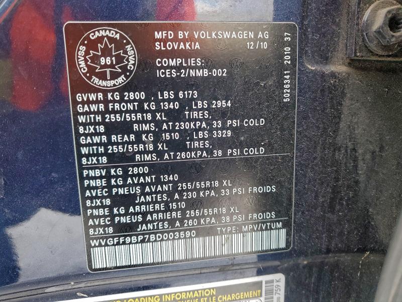 Продажа на аукционе авто 2011 Volkswagen Touareg, vin: WVGFF9BP7BD003590, номер лота: 96327745