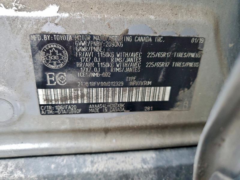 Продаж на аукціоні авто 2019 Toyota Rav4, vin: 2T3B1RFV1KW012329, номер лоту: 95223065
