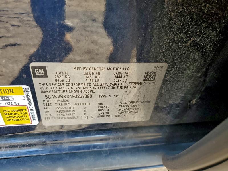 95209885 :رقم المزاد ، 5GAKVBKD1FJ257890 vin ، 2015 Buick Enclave مزاد بيع