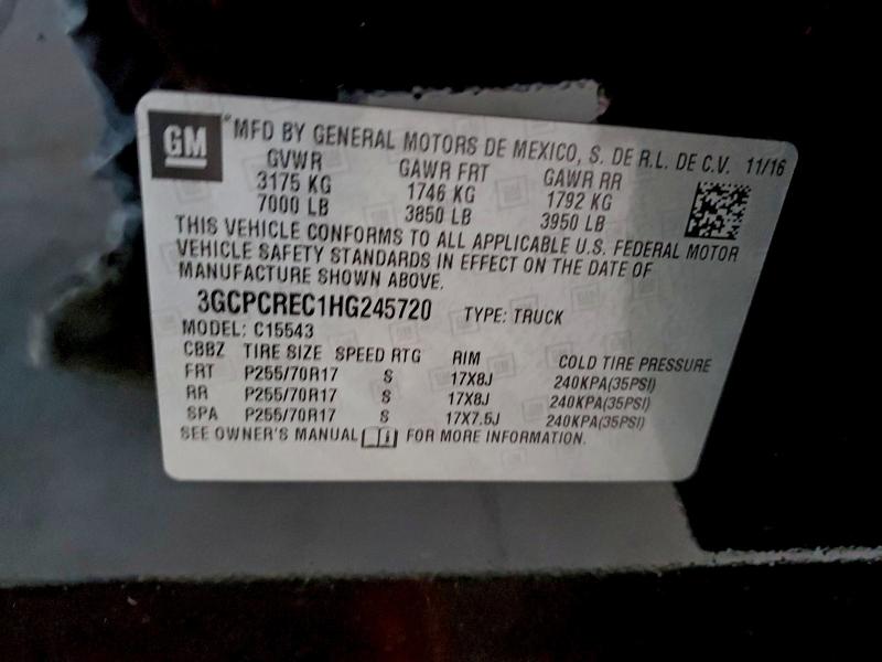 96343595 :رقم المزاد ، 3GCPCREC1HG245720 vin ، 2017 Chevrolet Silverado مزاد بيع