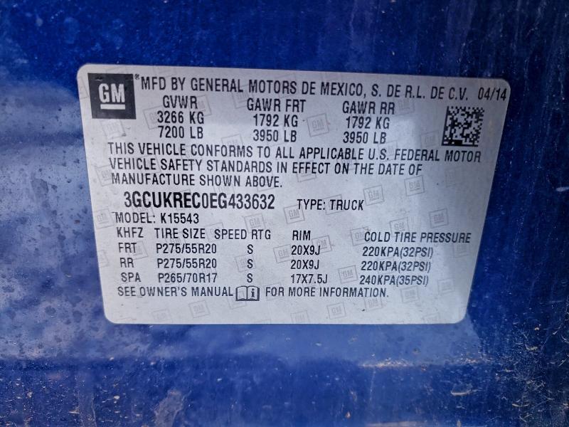 Продаж на аукціоні авто 2014 Chevrolet Silverado, vin: 3GCUKREC0EG433632, номер лоту: 95689745