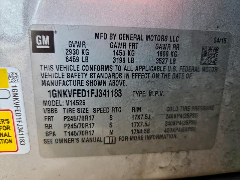 Продаж на аукціоні авто 2015 Chevrolet Traverse, vin: 1GNKVFED1FJ341183, номер лоту: 96902865