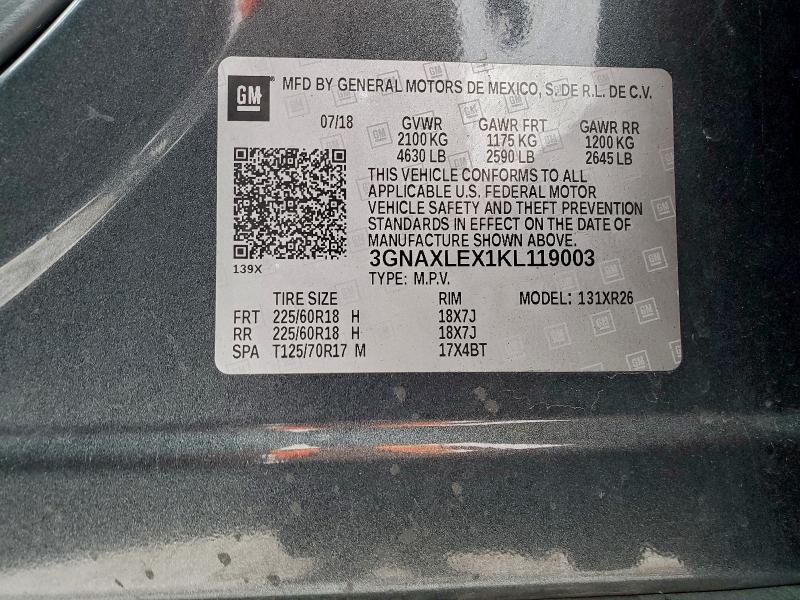 Продажа на аукционе авто 2019 Chevrolet Equinox, vin: 3GNAXLEX1KL119003, номер лота: 95686695