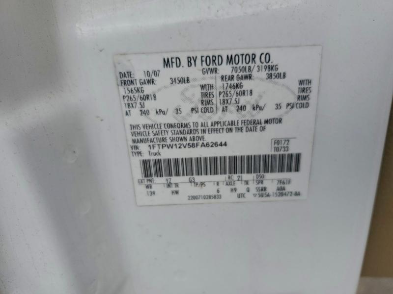 96225185 :رقم المزاد ، 1FTPW12V58FA62644 vin ، 2008 Ford F150 مزاد بيع