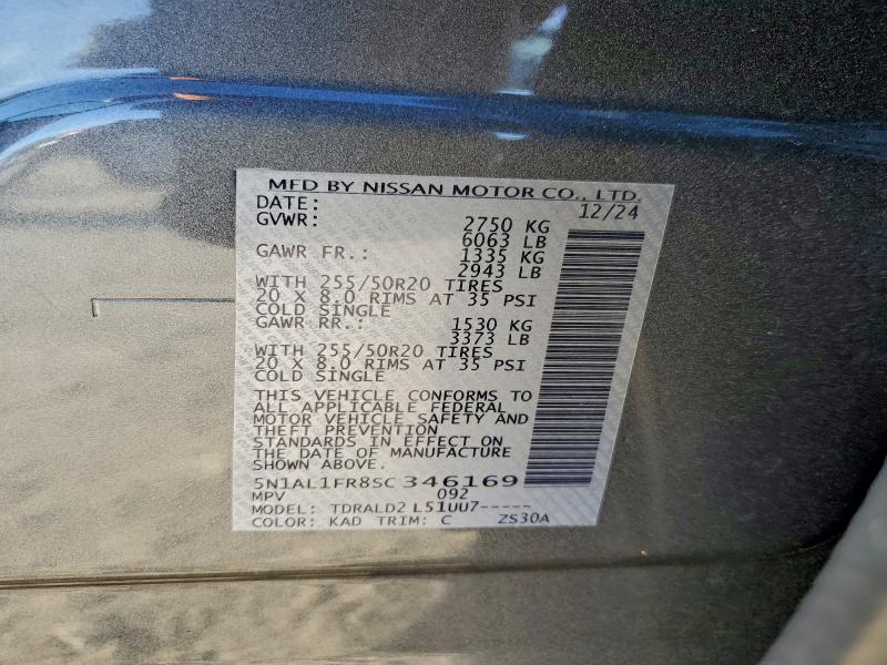 Aukcja sprzedaży 2025 Infiniti Qx60, vin: 5N1AL1FR8SC346169, numer aukcji: 95852415