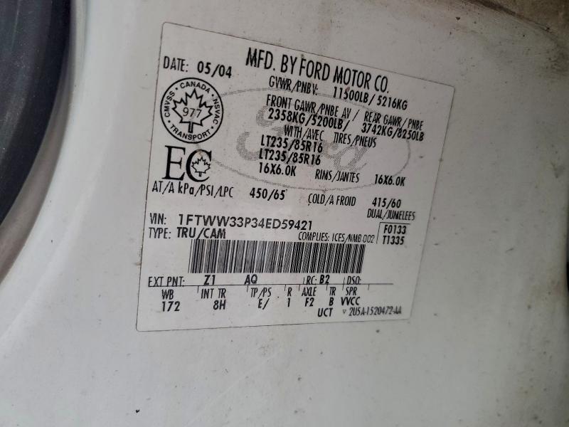 Aukcja sprzedaży 2004 Ford F350 Super, vin: 1FTWW33P34ED59421, numer aukcji: 96016605