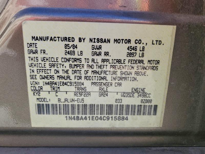 Aukcja sprzedaży 2004 Nissan Maxima Se, vin: 1N4BA41E04C915884, numer aukcji: 95069445