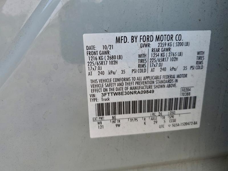 96309035 :رقم المزاد ، 3FTTW8E30NRA09849 vin ، 2022 Ford Maverick X مزاد بيع