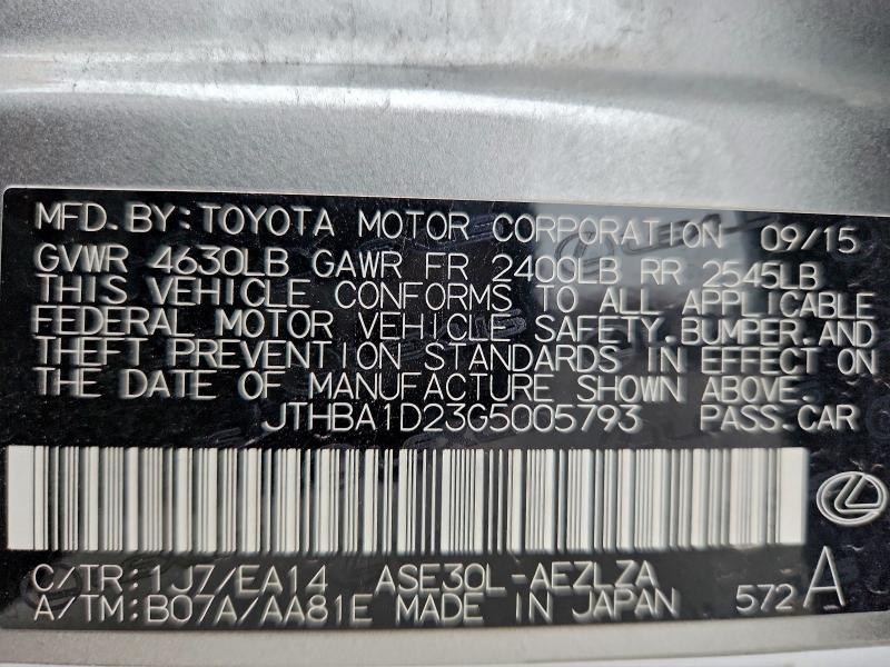 Продаж на аукціоні авто 2016 Lexus Is 200t, vin: JTHBA1D23G5005793, номер лоту: 96728825